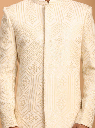 SHRESTHA By VASTRAMAY Men's Cream Golden Sequins Embroidered Sherwani Only Top