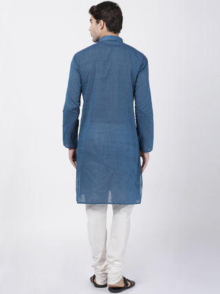 SHVAAS by VASTRAMAY Men's Blue Cotton Handloom Kurta With Pyjama Set