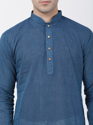 SHVAAS by VASTRAMAY Men's Blue Cotton Handloom Kurta With Pyjama Set