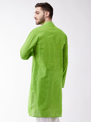 VASTRAMAY Men's Green Cotton Handloom Kurta