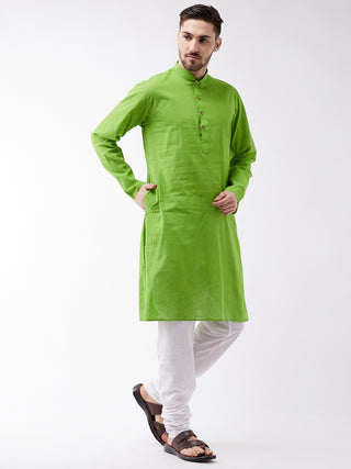 SHVAAS by VASTRAMAY Men's Green Cotton Handloom Kurta With Pyjama Set