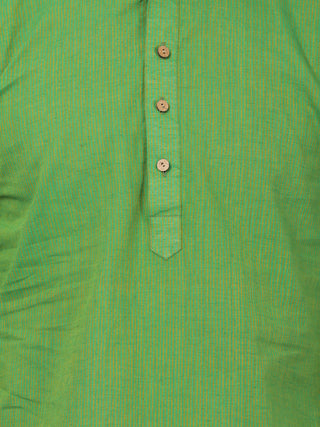 SHVAAS by VASTRAMAY Men's Green Cotton Handloom Kurta With Pyjama Set