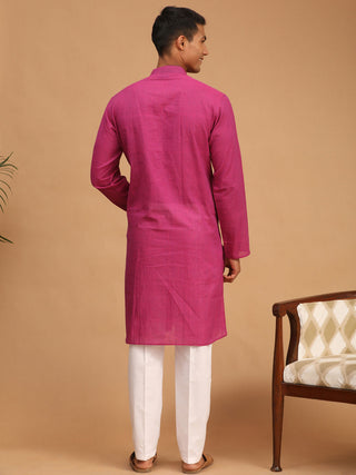 SHVAAS by VASTRAMAY Men's Purple Cotton Handloom Kurta With White Pant Set