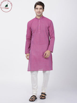 SHVAAS by VASTRAMAY Men's Purple Cotton Handloom Kurta With Pyjama Set