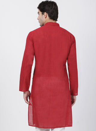 SHVAAS by VASTRAMAY Men's Red Cotton Handloom Kurta