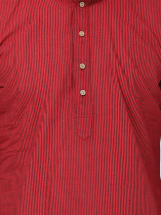 SHVAAS by VASTRAMAY Men's Red Cotton Handloom Kurta With Pyjamas Set