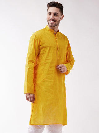 SHVAAS by VASTRAMAY Men's Yellow Cotton Handloom Kurta