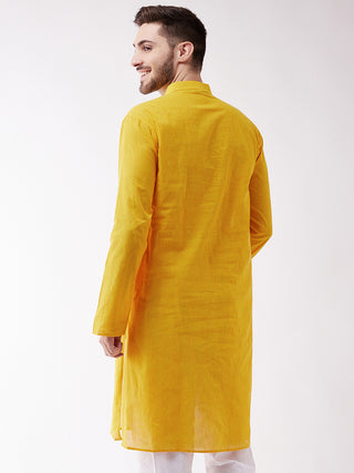 VASTRAMAY Men's Yellow Cotton Handloom Kurta