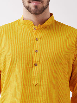 SHVAAS by VASTRAMAY Men's Yellow Cotton Handloom Kurta