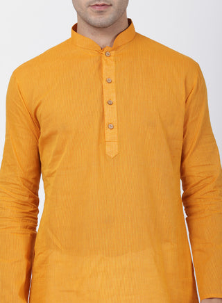 SHVAAS by VASTRAMAY Men's Yellow Cotton Handloom Kurta With Pyjama Set