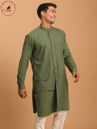 SHVAAS By VASTRAMAY Men's Green Cotton Cool Dyable Kurta