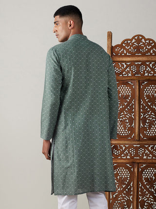 SHVAAS By VASTRAMAY Men's Green cotton Jacquard Kurta