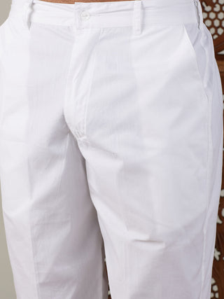 VASTRAMAY Men's Green cotton Jacquard Kurta With White Pant Set