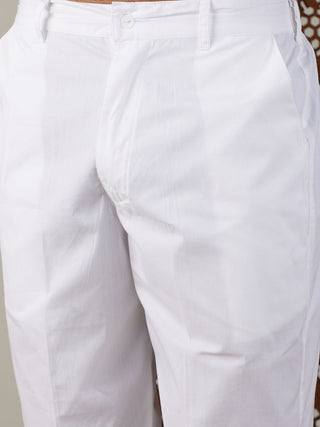 VASTRAMAY Men's Grey cotton Jacquard Kurta With White Pant Set
