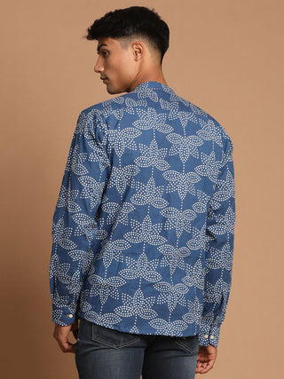 SHVAAS By VASTRAMAY Men's Aqua Blue Printed Shirt