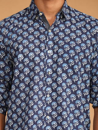 Vastramay Men's Blue Printed Shirt