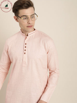 SHVAAS By VASTRAMAY Men's Pink Pure Cotton Short Kurta
