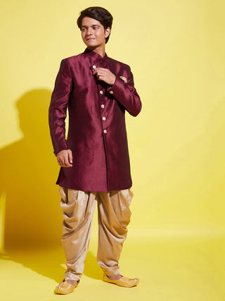 YUVA BY VASTRAMAY Boys Maroon And Rose Gold Indowestern Set