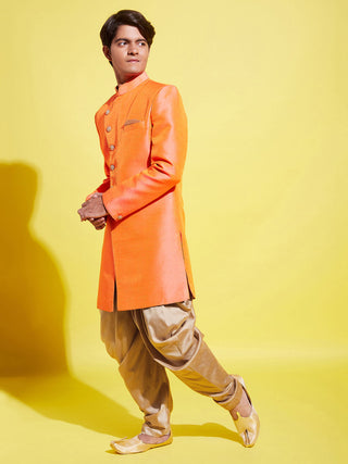 YUVA BY VASTRAMAY Boys Orange And Rose Gold Indowestern Set