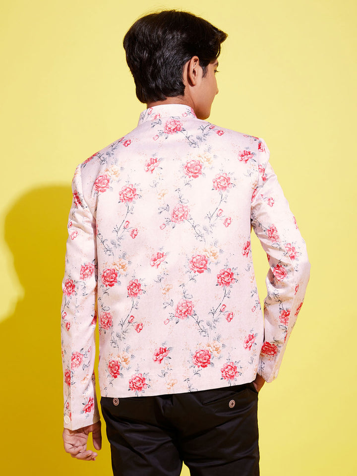 Floral Printed Peach Bandhgala Prince Coat Jodhpuri