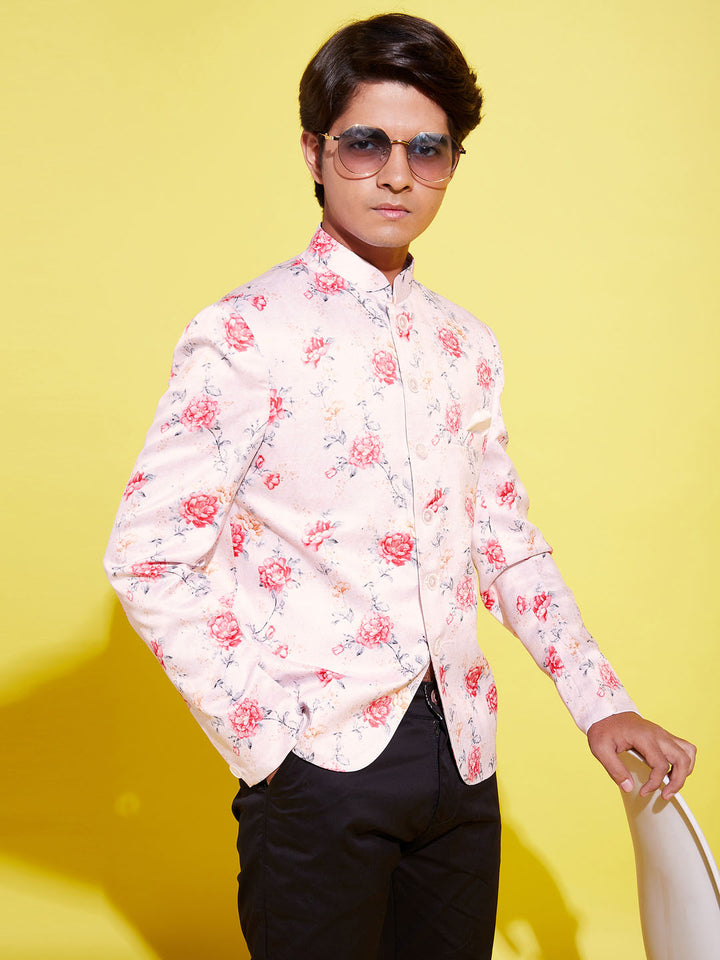 Floral Printed Peach Bandhgala Prince Coat Jodhpuri