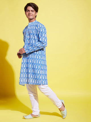 YUVA BY VASTRAMAY Boys Traditional Ikkat Print Flat Collar Kurta And Pyjama Set
