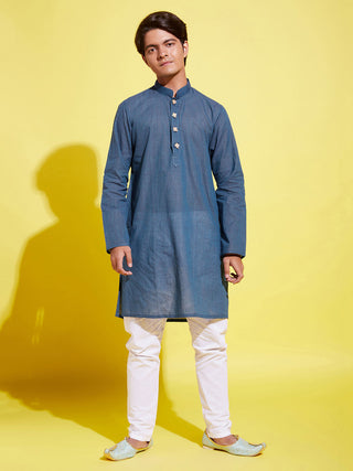 YUVA BY VASTRAMAY Boy's Blue Cotton Kurta and Pyjama Set