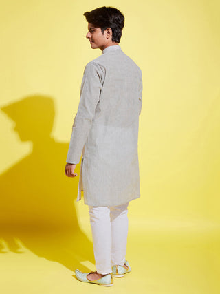 YUVA BY VASTRAMAY Boy's Grey Cotton Kurta and Pyjama Set