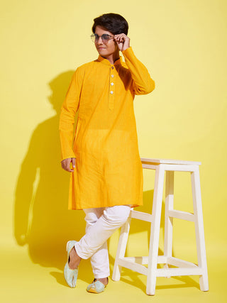YUVA BY VASTRAMAY Boy's Yellow Cotton Kurta and Pyjama Set