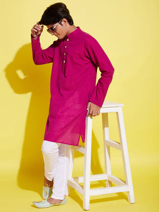 YUVA BY VASTRAMAY Boy's Purple Cotton Kurta and Pyjama Set