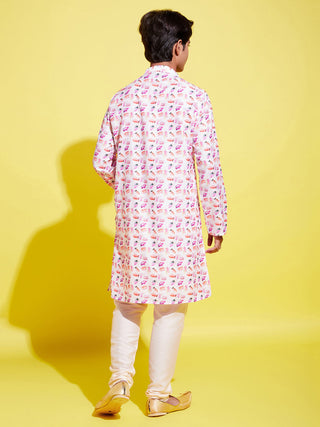 YUVA BY VASTRAMAY Boys  Multicolor-Base-White Cotton Blend Kurta and Pyjama Set