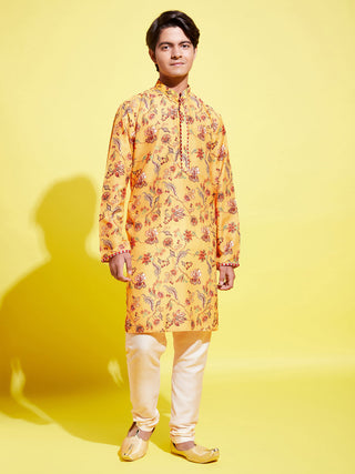 YUVA BY Vastramay Boys' Multicolor-Base-Mustard And Cream Kurta Pyjama Set