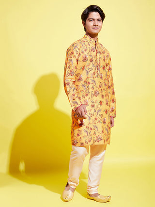 YUVA BY Vastramay Boys' Multicolor-Base-Mustard And Cream Kurta Pyjama Set