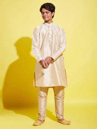YUVA BY VASTRAMAY Boys' Gold Silk Blend Kurta and Pyjama Set