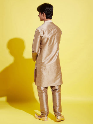 YUVA BY VASTRAMAY Boys' Rose Gold Silk Blend Kurta and Pyjama Set