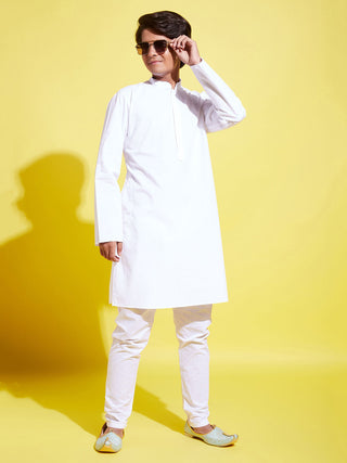 YUVA BY VASTRAMAY Boys' White Cotton Kurta and Pyjama Set