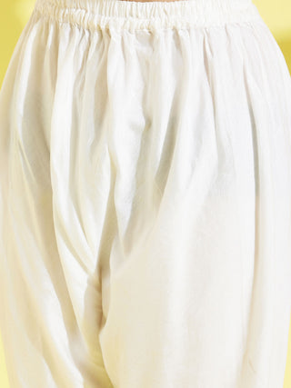 YUVA BY VASTRAMAY Girl's White  Mirror Kurta Pyjama Set