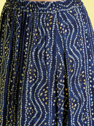 YUVA BY VASTRAMAY Girl's Blue Bandhni Print Crop Top And Blue Long Skirt Set
