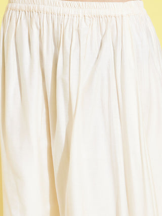 YUVA BY VASTRAMAY Girl's Cream Mirror Flair Kurti With Long Skirt Set