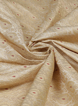 vastramayBanarasi Meena Jari Beige and Maroon Silk Blend Fabric