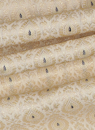 vastramayBanarasi Meena Jari Beige and Royal Blue Silk Blend Fabric