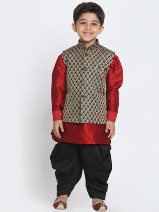 vastramayBoys' Black Cotton Silk Blend Nehru Jacket