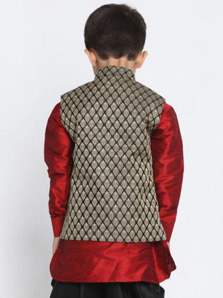 vastramayBoys' Black Cotton Silk Blend Nehru Jacket