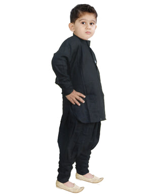 JBN CREATION Boys' Black Cotton Kurta and Pyjama Set